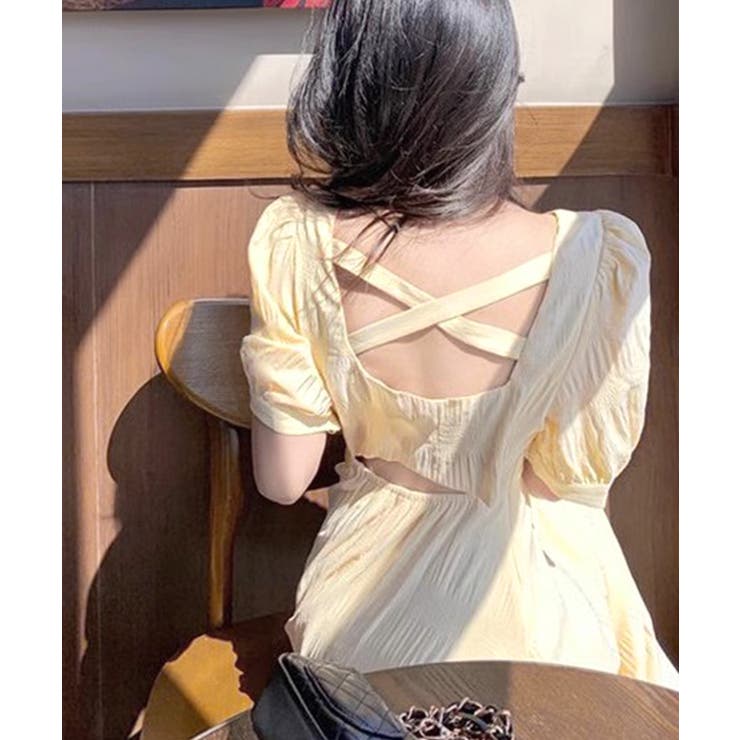 背中あきロングワンピース フレアワンピース ミモレ丈[品番