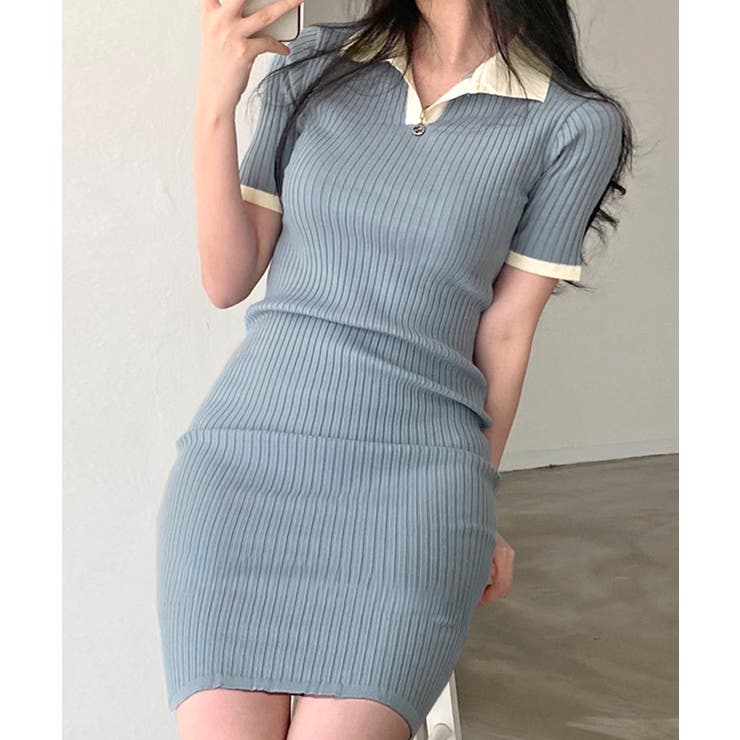 サックス | リブニットワンピース タイトワンピース ニットワンピース | Riff