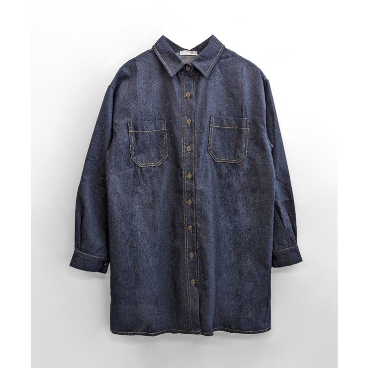 デニムシャツミニワンピース チュニック デニムワンピース[品番