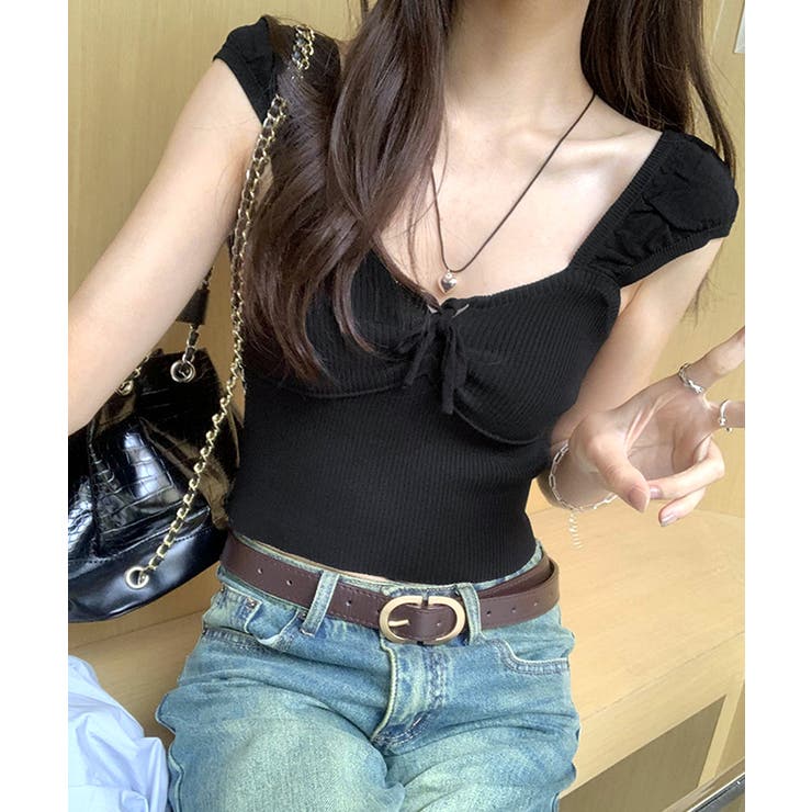 ビスチェ風リブニットトップス タンクトップ リボン | Riff | 詳細画像12 