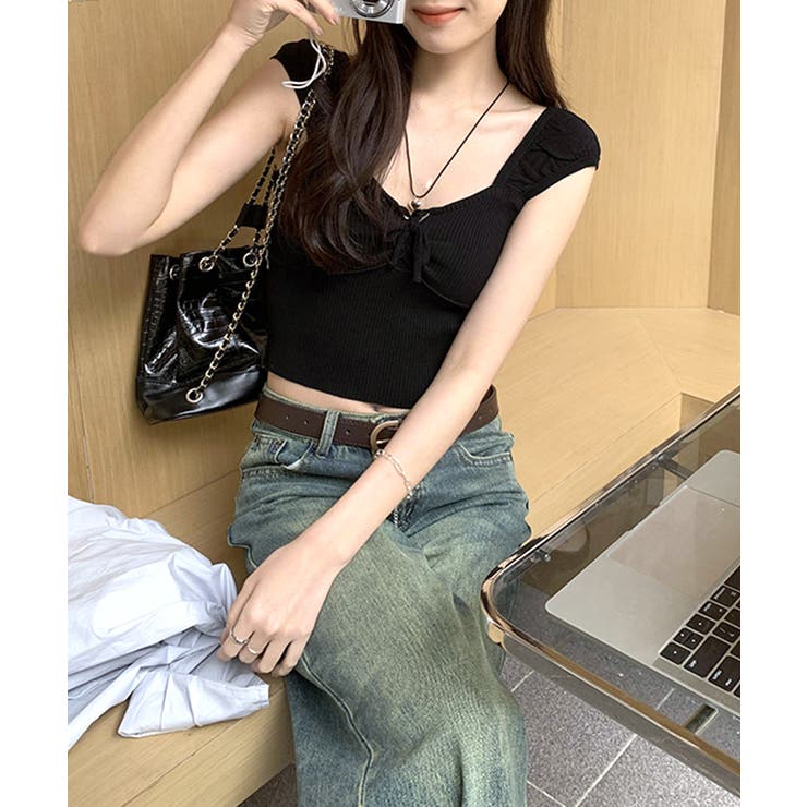 ビスチェ風リブニットトップス タンクトップ リボン | Riff | 詳細画像13 