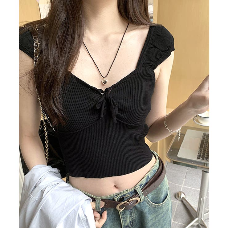 ビスチェ風リブニットトップス タンクトップ リボン | Riff | 詳細画像14 