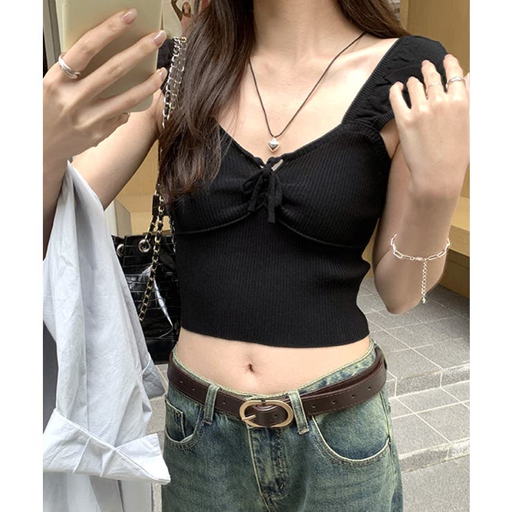 ビスチェ風リブニットトップス タンクトップ リボン | Riff | 詳細画像16 