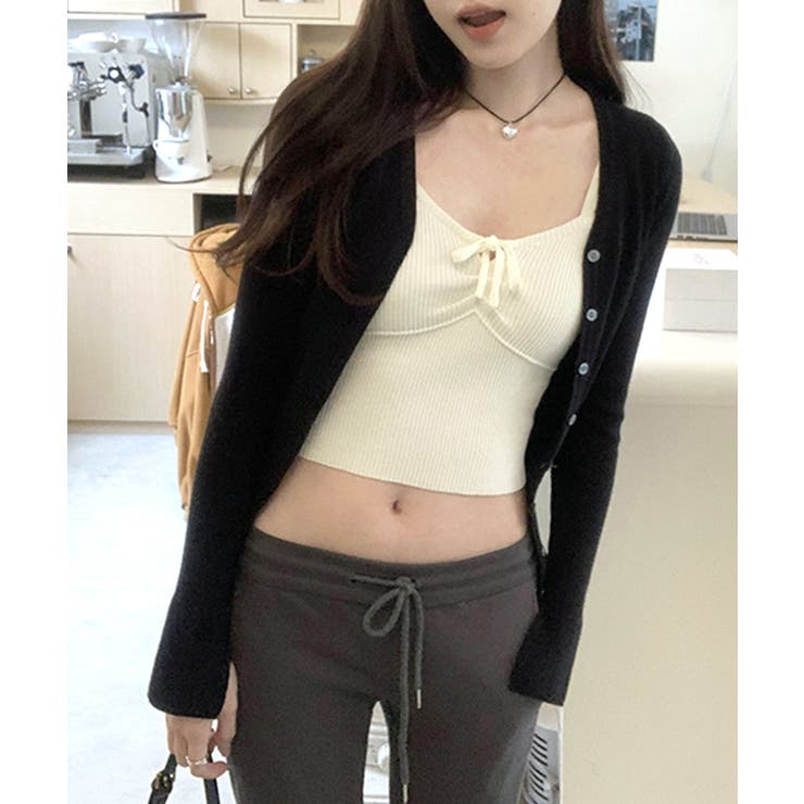 ビスチェ風リブニットトップス タンクトップ リボン | Riff | 詳細画像6 