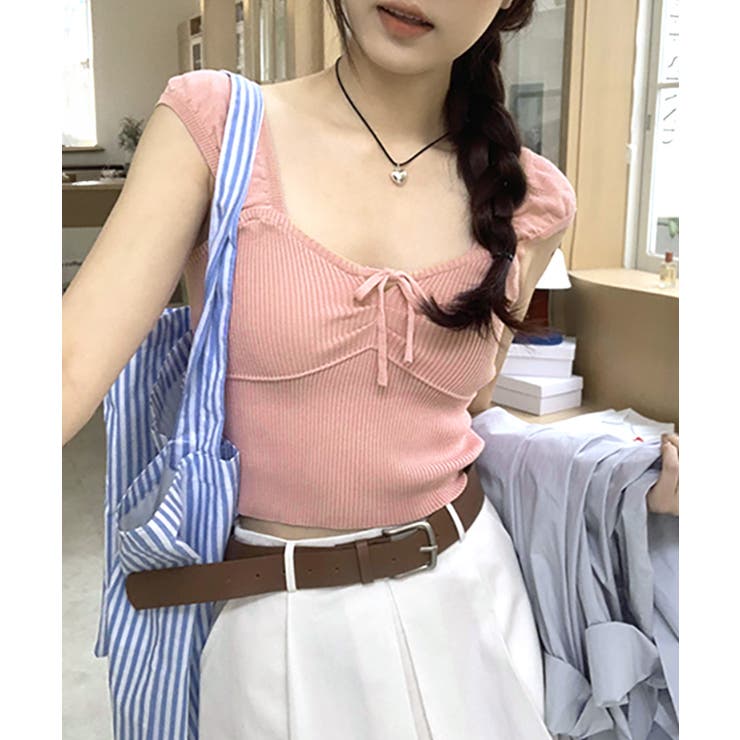 ビスチェ風リブニットトップス タンクトップ リボン | Riff | 詳細画像7 