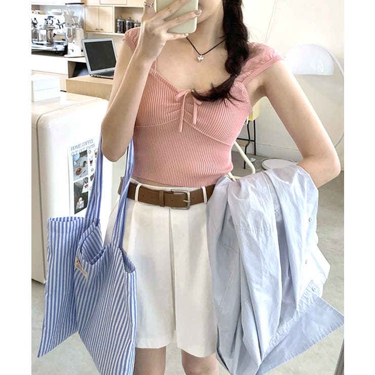 ビスチェ風リブニットトップス タンクトップ リボン | Riff | 詳細画像8 