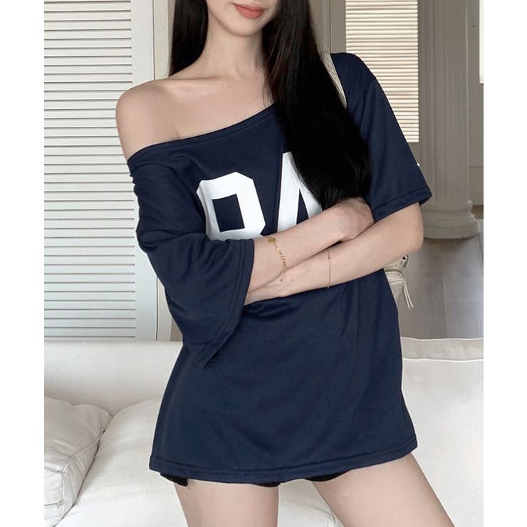 ワンショルダーナンバリングトップス Tシャツ ロゴ | Riff | 詳細画像11 
