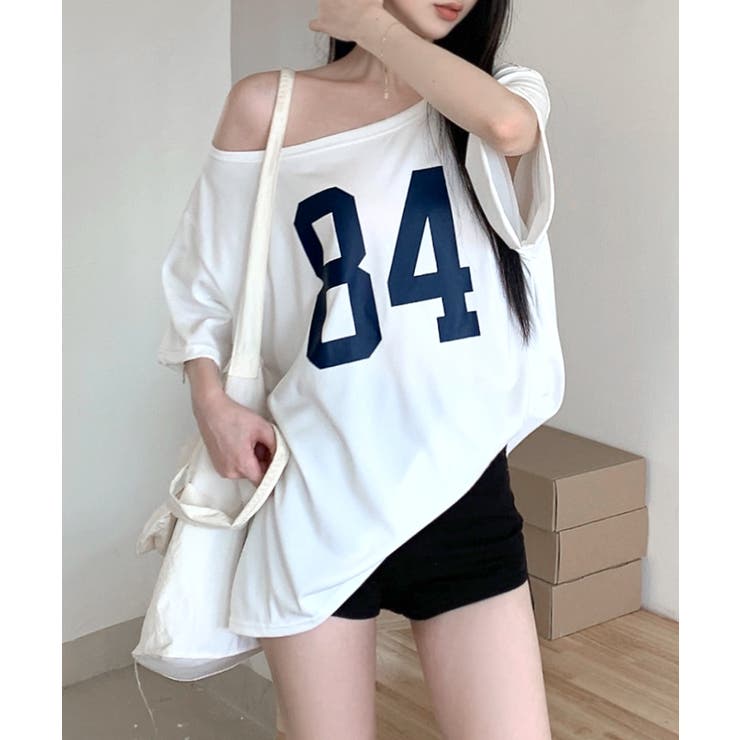 ワンショルダーナンバリングトップス Tシャツ ロゴ | Riff | 詳細画像6 