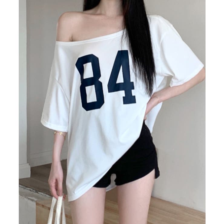 ワンショルダーナンバリングトップス Tシャツ ロゴ | Riff | 詳細画像7 