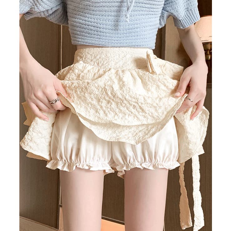 リボンティアードミニスカート インパン付き ショート丈スカート[品番