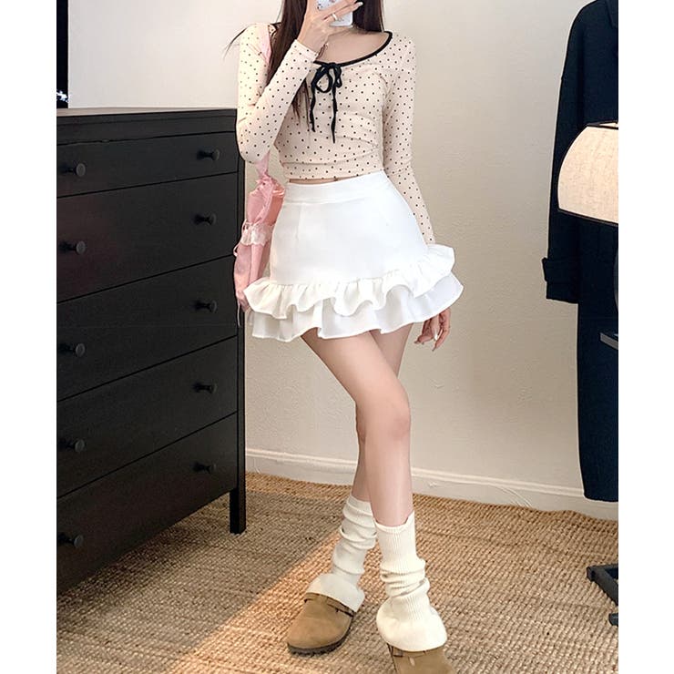 ハイウエスト裾フリルミニスカート インナーパンツ付き スカパン | Riff | 詳細画像22 