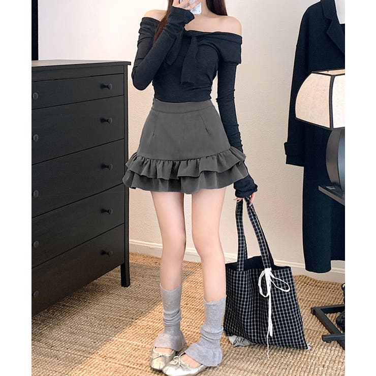 ハイウエスト裾フリルミニスカート インナーパンツ付き スカパン | Riff | 詳細画像9 