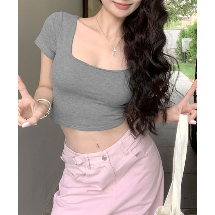 バックオープンスクエアネックTシャツ パッド付き カップ付き | Riff | 詳細画像10 