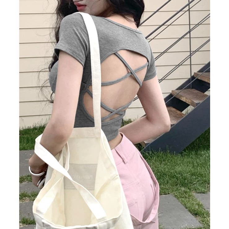 バックオープンスクエアネックTシャツ パッド付き カップ付き | Riff | 詳細画像11 