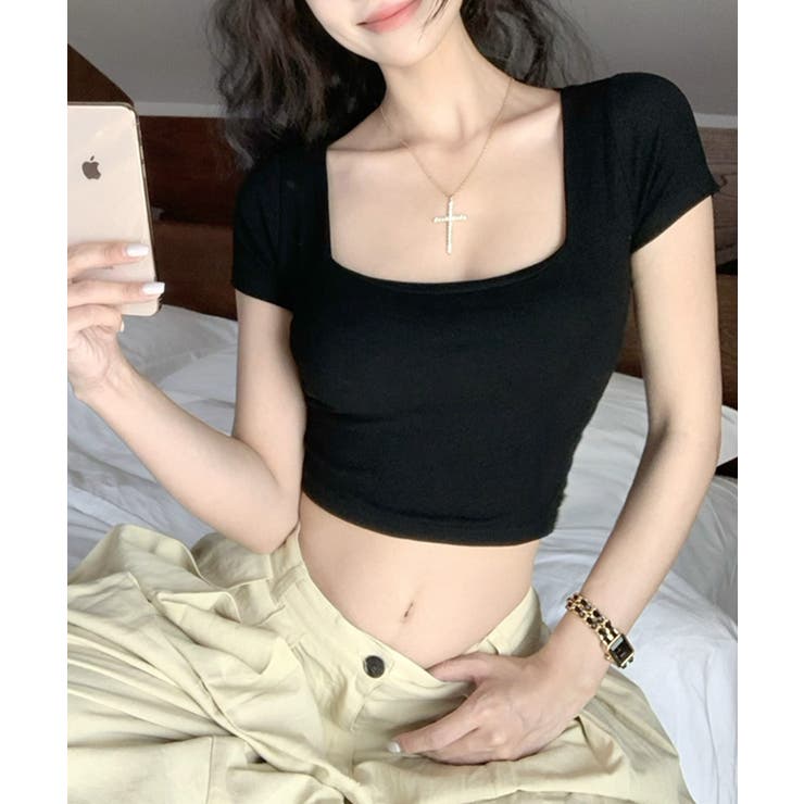 バックオープンスクエアネックTシャツ パッド付き カップ付き | Riff | 詳細画像14 