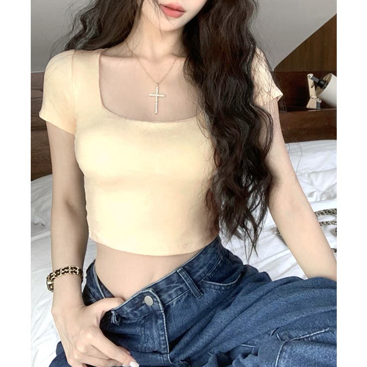 バックオープンスクエアネックTシャツ パッド付き カップ付き | Riff | 詳細画像19 