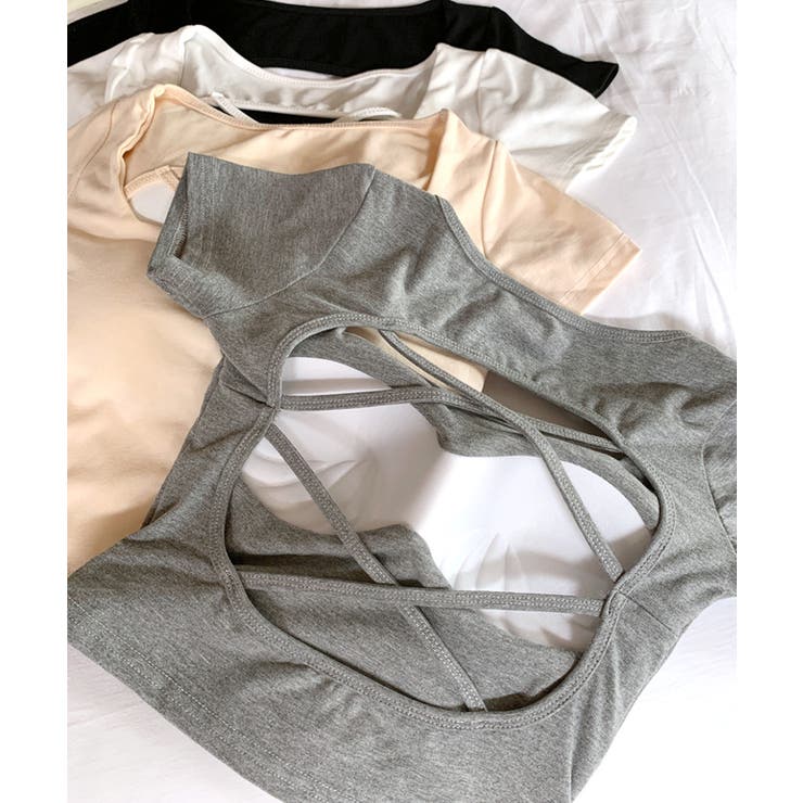 バックオープンスクエアネックTシャツ パッド付き カップ付き | Riff | 詳細画像2 