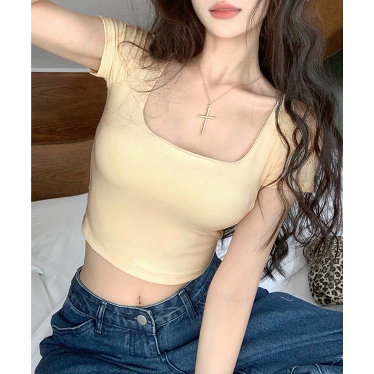 バックオープンスクエアネックTシャツ パッド付き カップ付き | Riff | 詳細画像20 