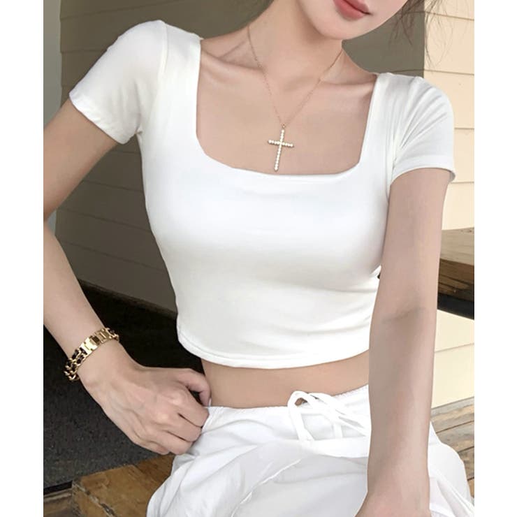 バックオープンスクエアネックTシャツ パッド付き カップ付き | Riff | 詳細画像4 