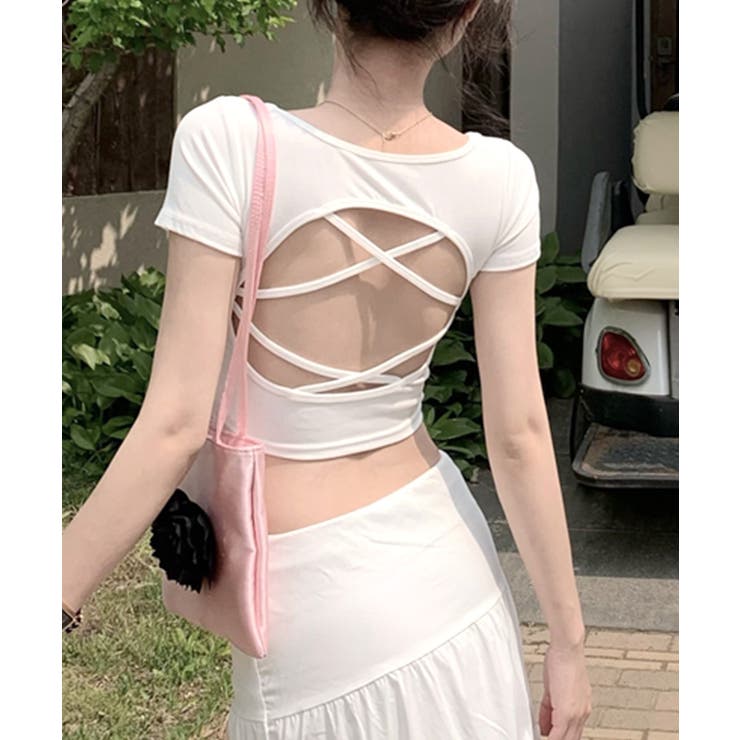 バックオープンスクエアネックTシャツ パッド付き カップ付き | Riff | 詳細画像6 