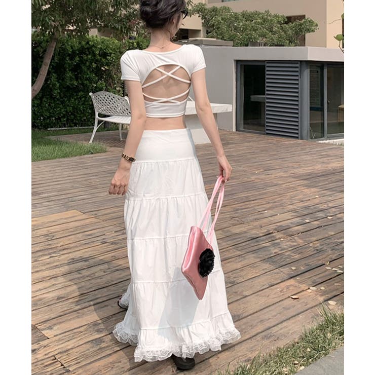 バックオープンスクエアネックTシャツ パッド付き カップ付き | Riff | 詳細画像7 