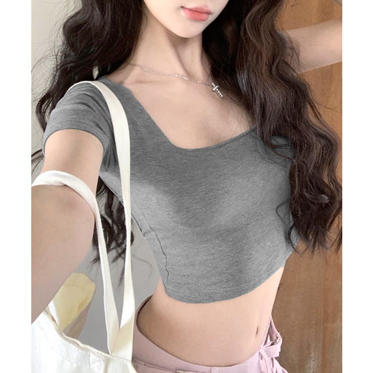 バックオープンスクエアネックTシャツ パッド付き カップ付き | Riff | 詳細画像8 