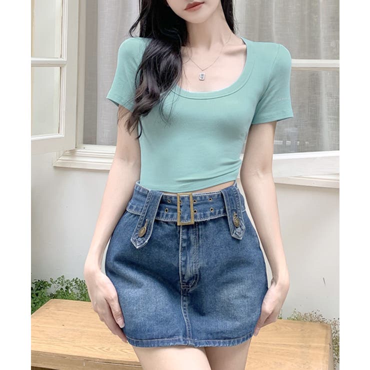 Uネック半袖Tシャツ ショート丈 クロップド丈 | Riff | 詳細画像17 