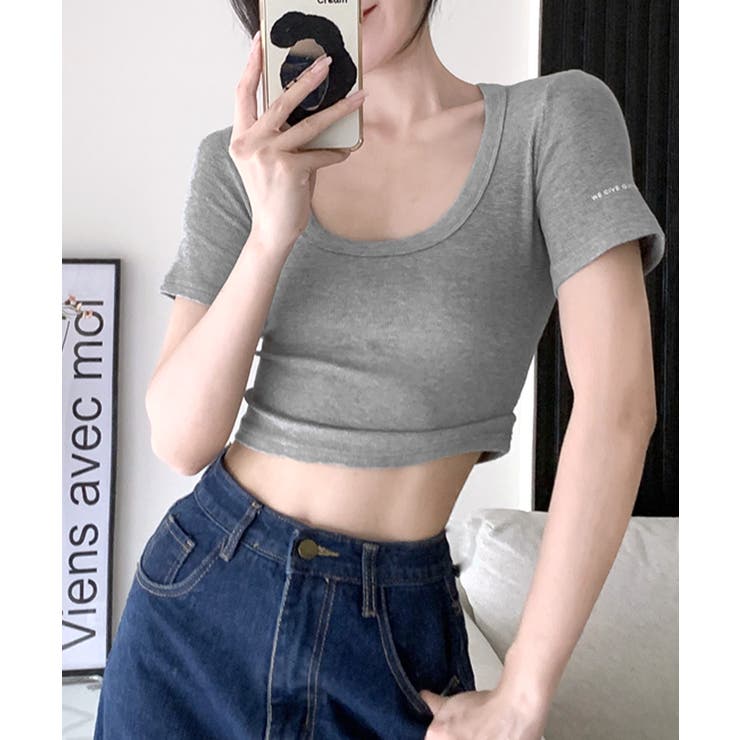 Uネック半袖Tシャツ ショート丈 クロップド丈 | Riff | 詳細画像21 