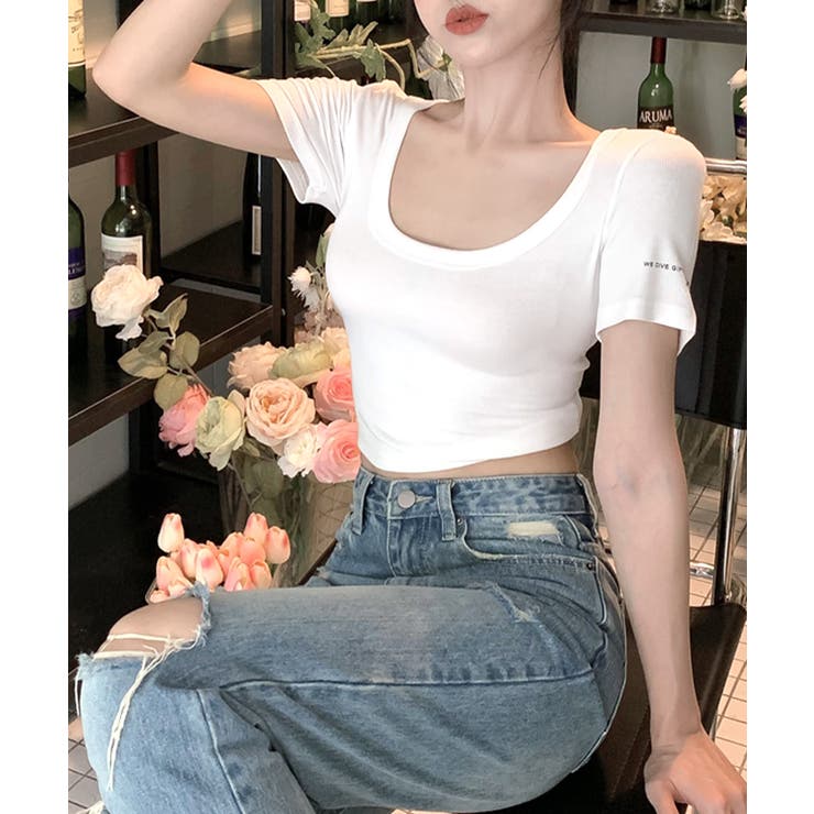 Uネック半袖Tシャツ ショート丈 クロップド丈 | Riff | 詳細画像3 