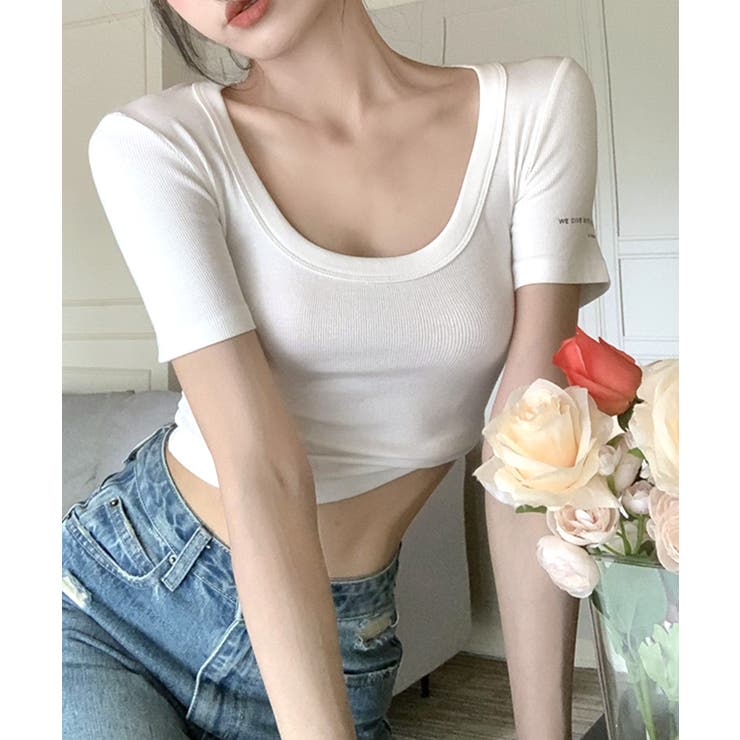 Uネック半袖Tシャツ ショート丈 クロップド丈 | Riff | 詳細画像5 