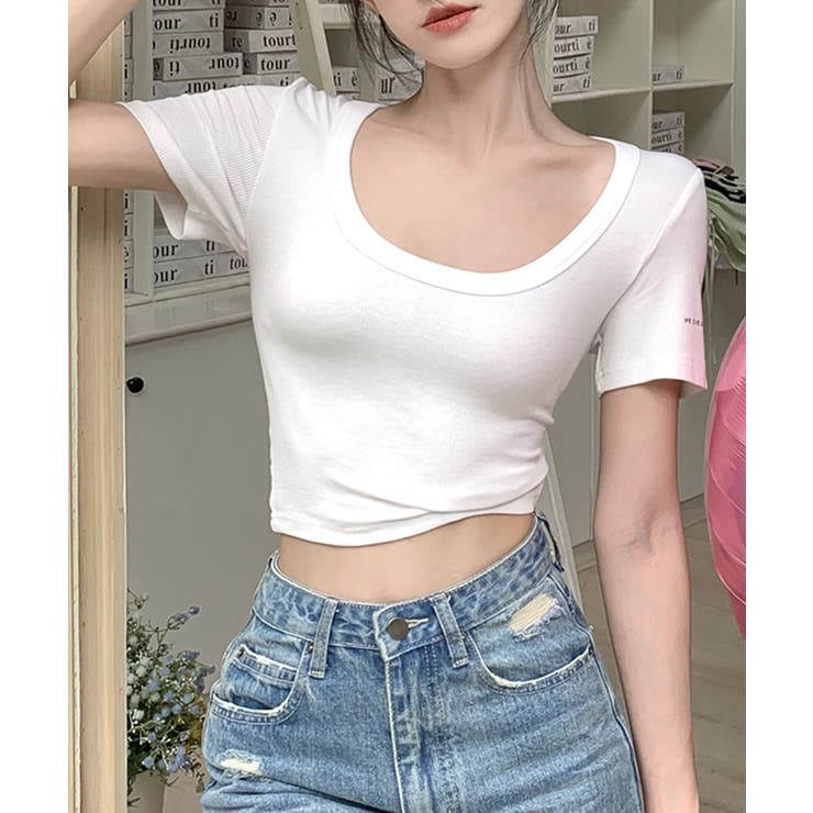 Uネック半袖Tシャツ ショート丈 クロップド丈 | Riff | 詳細画像6 