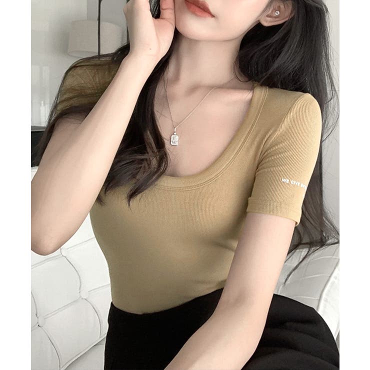 ベージュ | Uネック半袖Tシャツ ショート丈 クロップド丈 | Riff