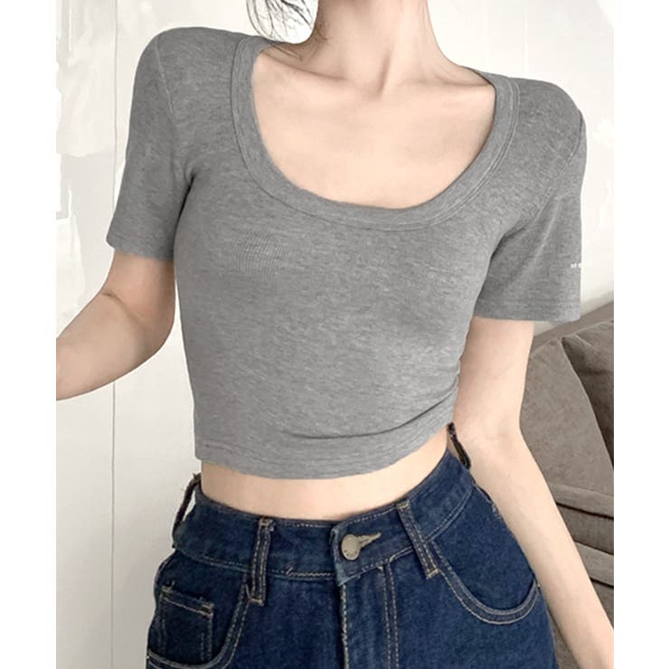 グレー | Uネック半袖Tシャツ ショート丈 クロップド丈 | Riff