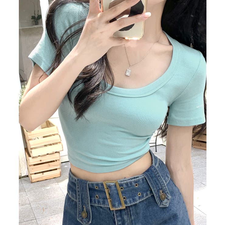 サックス | Uネック半袖Tシャツ ショート丈 クロップド丈 | Riff