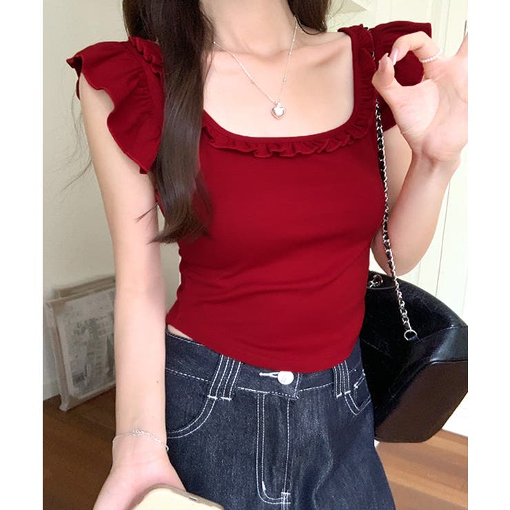 バックリボンスクエアネックフリルトップス 2WAY フレンチスリーブ | Riff | 詳細画像12 