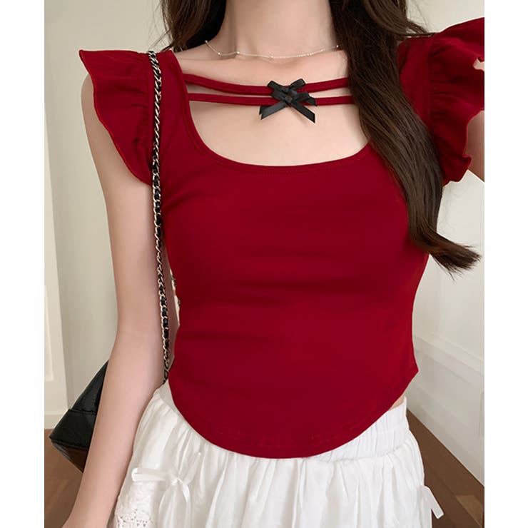 バックリボンスクエアネックフリルトップス 2WAY フレンチスリーブ | Riff | 詳細画像16 