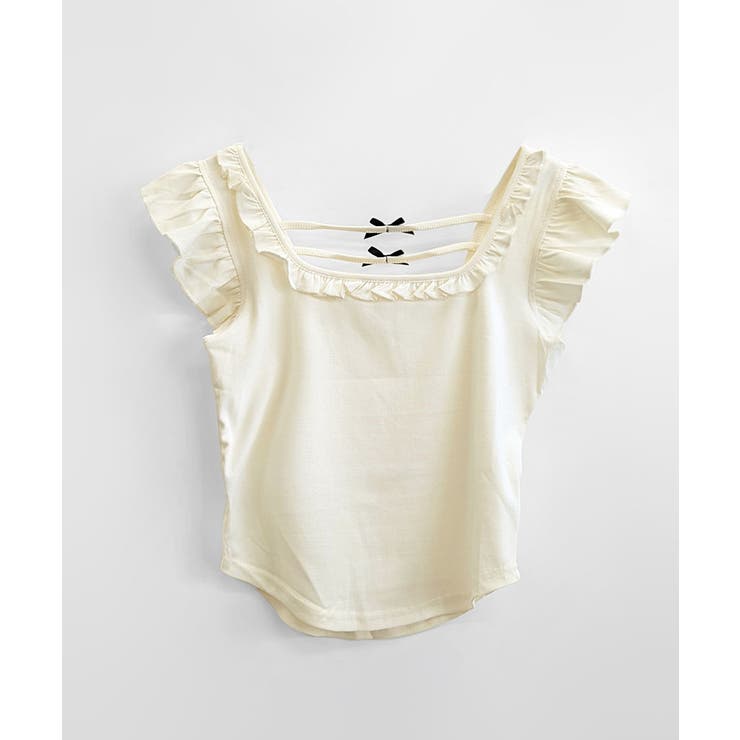 バックリボンスクエアネックフリルトップス 2WAY フレンチスリーブ | Riff | 詳細画像18 