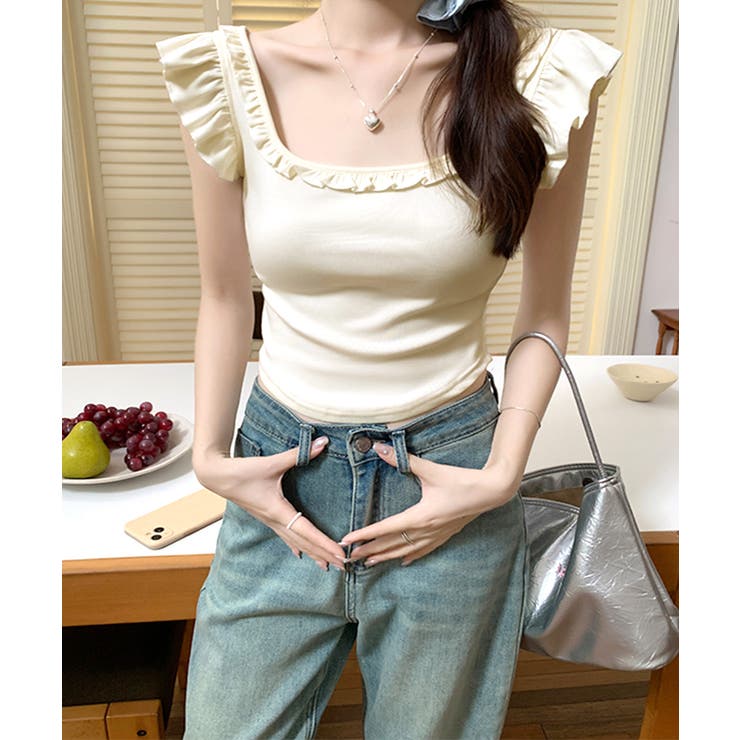 バックリボンスクエアネックフリルトップス 2WAY フレンチスリーブ | Riff | 詳細画像5 