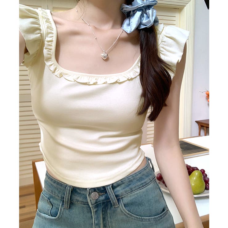 バックリボンスクエアネックフリルトップス 2WAY フレンチスリーブ | Riff | 詳細画像9 