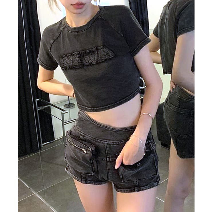 ヴィンテージ風ショート丈Tシャツ ロゴ刺繍 クロップド丈 | Riff | 詳細画像10 