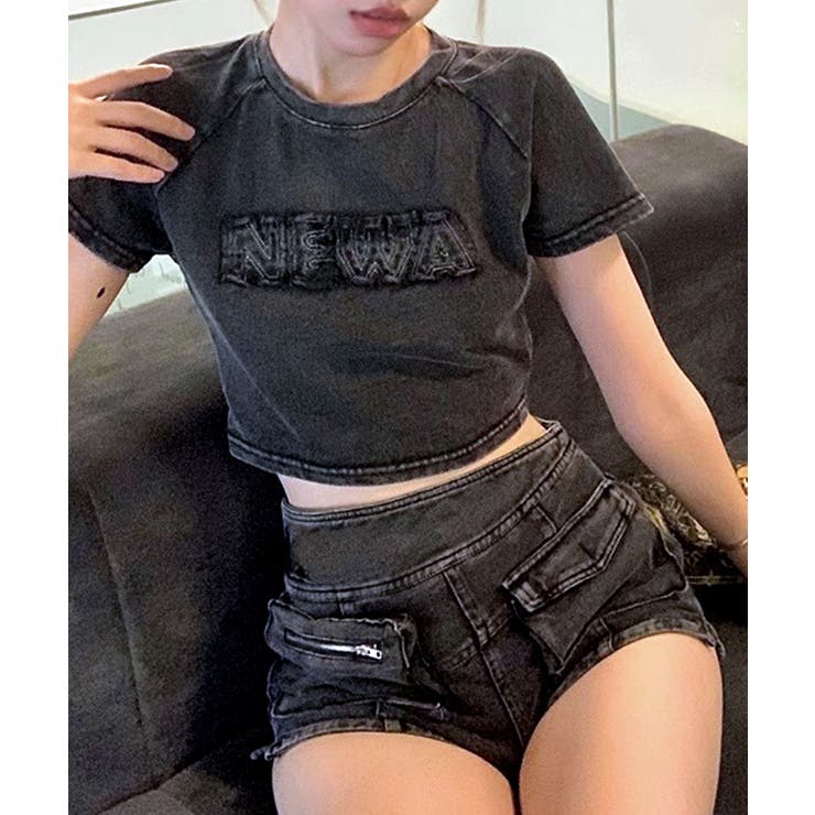 ヴィンテージ風ショート丈Tシャツ ロゴ刺繍 クロップド丈 | Riff | 詳細画像12 