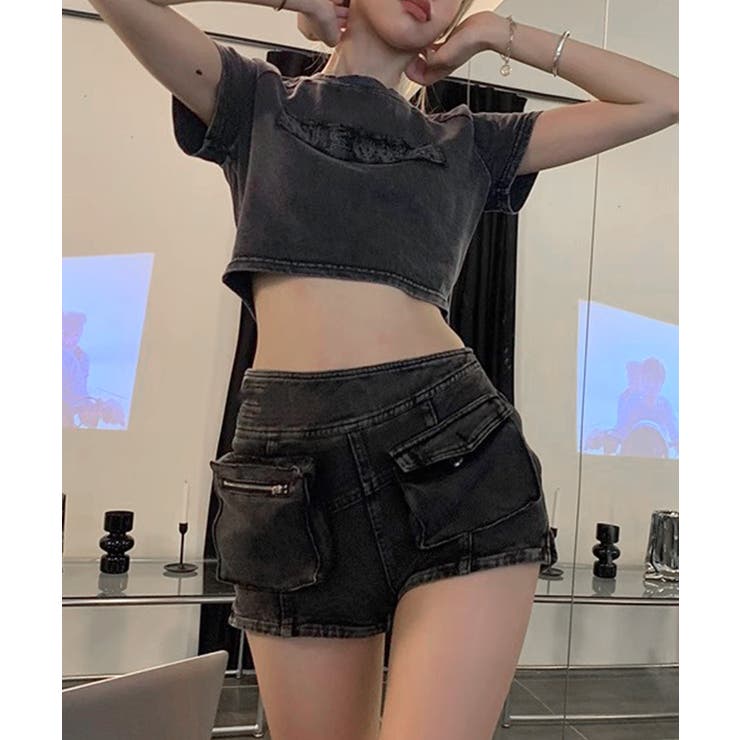 ヴィンテージ風ショート丈Tシャツ ロゴ刺繍 クロップド丈 | Riff | 詳細画像13 