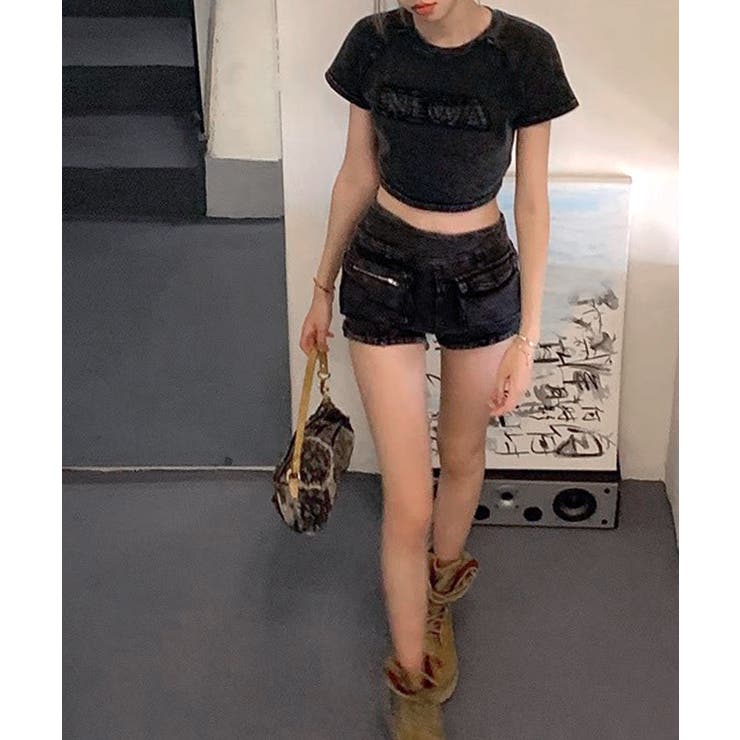 ヴィンテージ風ショート丈Tシャツ ロゴ刺繍 クロップド丈 | Riff | 詳細画像14 