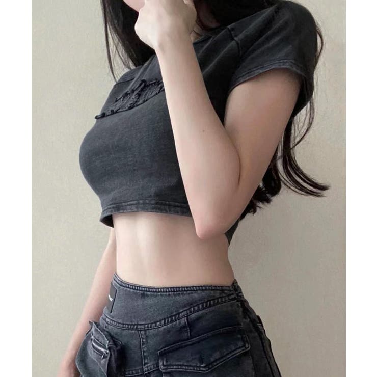 ヴィンテージ風ショート丈Tシャツ ロゴ刺繍 クロップド丈 | Riff | 詳細画像2 