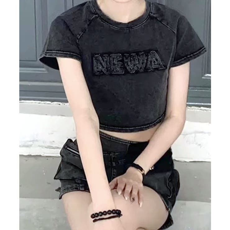 ヴィンテージ風ショート丈Tシャツ ロゴ刺繍 クロップド丈 | Riff | 詳細画像4 