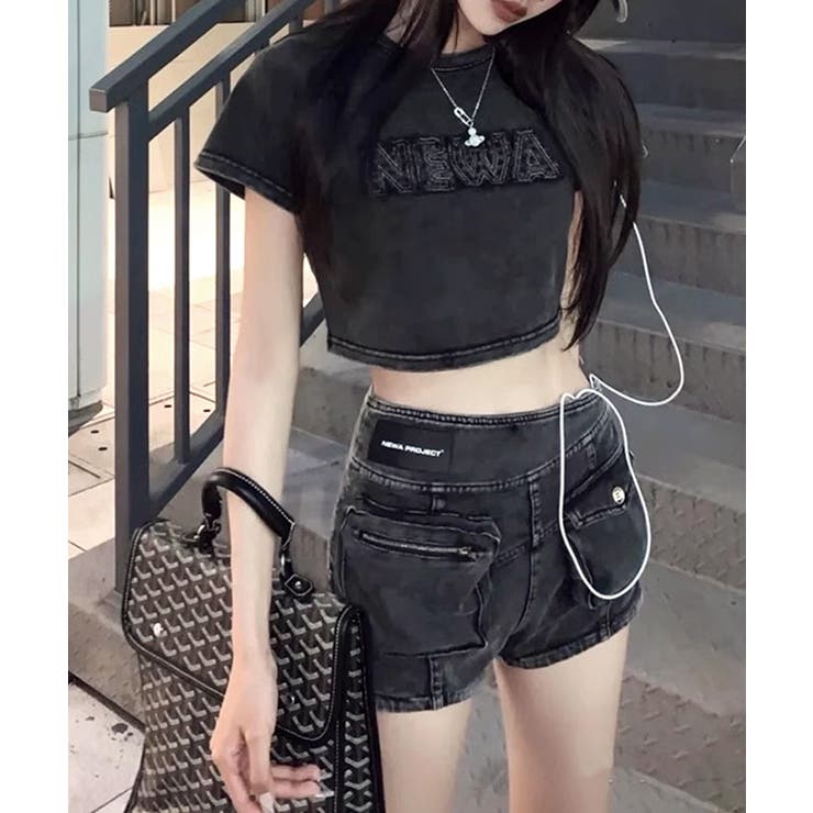 ヴィンテージ風ショート丈Tシャツ ロゴ刺繍 クロップド丈 | Riff | 詳細画像5 