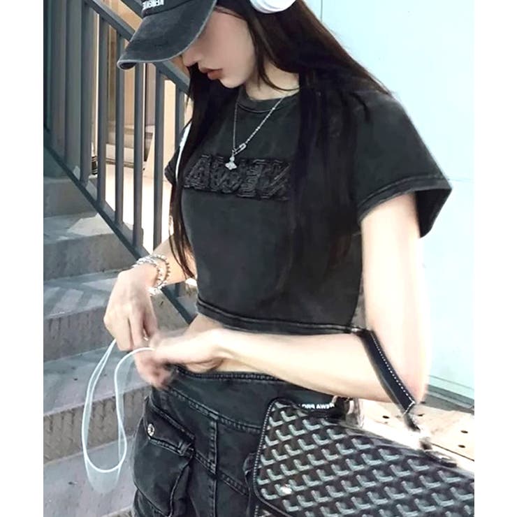 ヴィンテージ風ショート丈Tシャツ ロゴ刺繍 クロップド丈 | Riff | 詳細画像6 