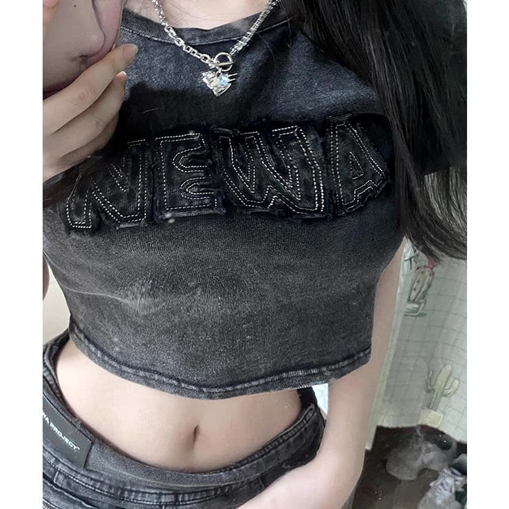 ヴィンテージ風ショート丈Tシャツ ロゴ刺繍 クロップド丈 | Riff | 詳細画像9 