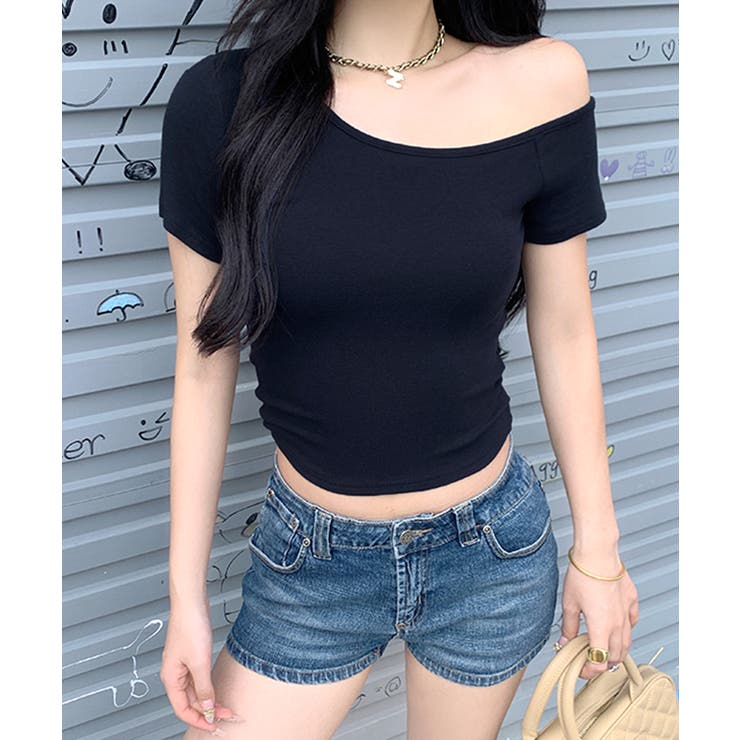 ネイビー | ワンショルダー半袖トップス Tシャツ カットソー | Riff