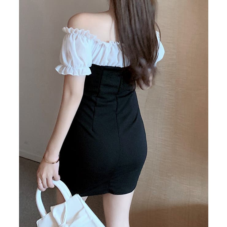 オフショルリボンミニワンピース タイトワンピース ショート丈ワンピース | Riff | 詳細画像5 
